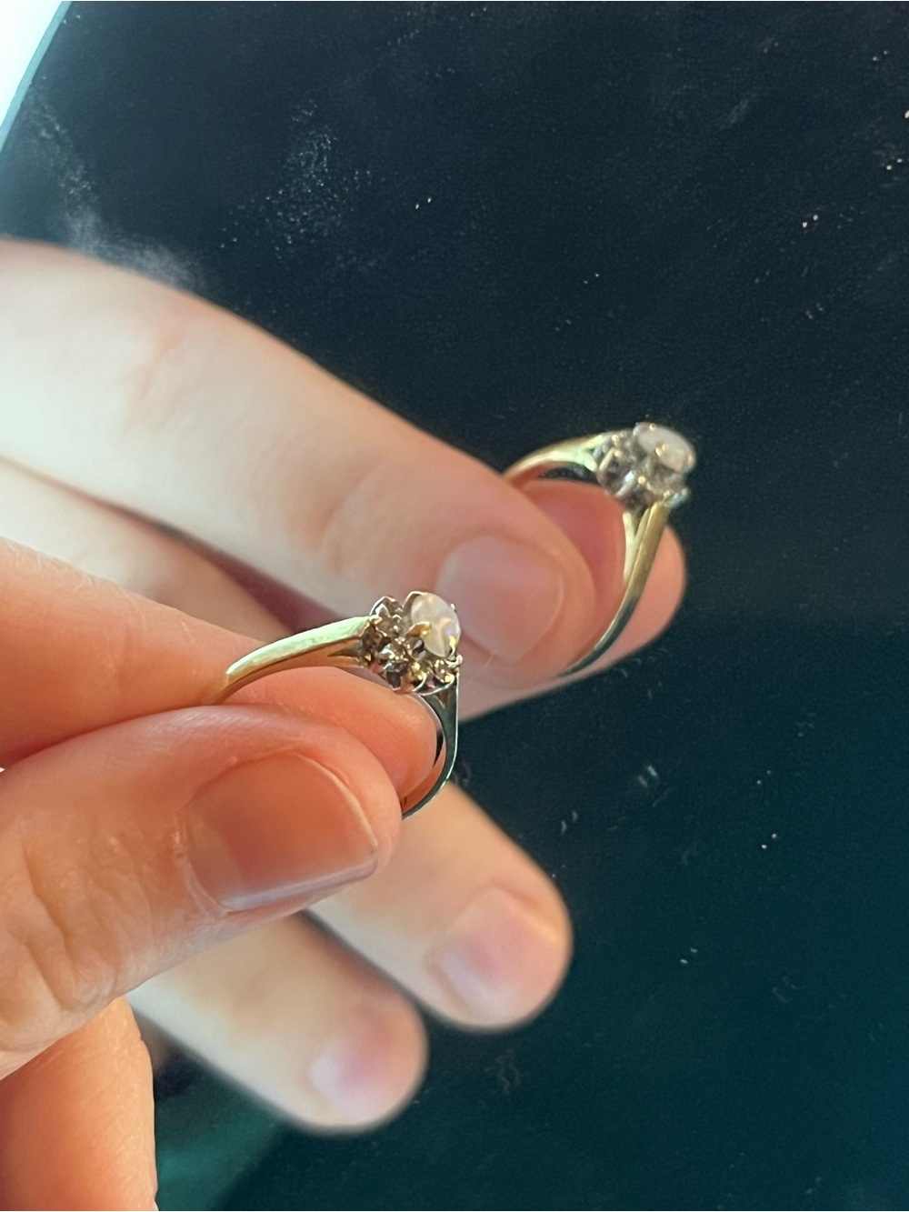 Opal and Diamond, 10 carrot gold ring- size 6